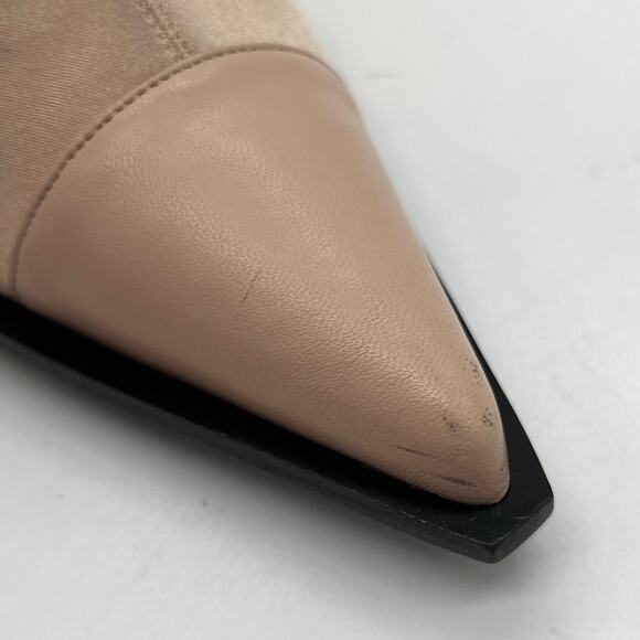 AMIRI Sock Bootie Stiletto Heel Womens 10.5 Tan Neoprene Pointed Leather Cap Toe - Picture 15 of 16